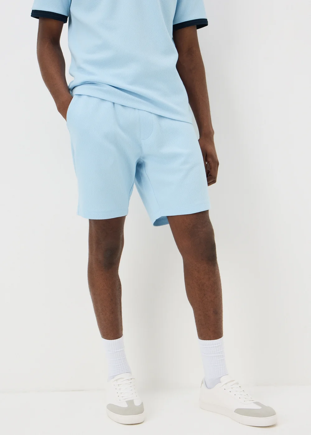 Light Blue Textured Co Ord Shorts - L Image 3