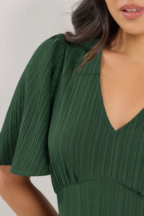 PixieGirl Petite Dark Green Crinkle Tiered Midi Dress - 12 Image 4