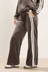 PixieGirl Petite Brown Side Stripe Velvet Wide Leg Trousers - 14/L27 Image 3