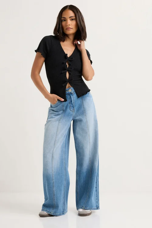 PixieGirl Petite Black Soft Touch Bow Front Top - 8 Image 2