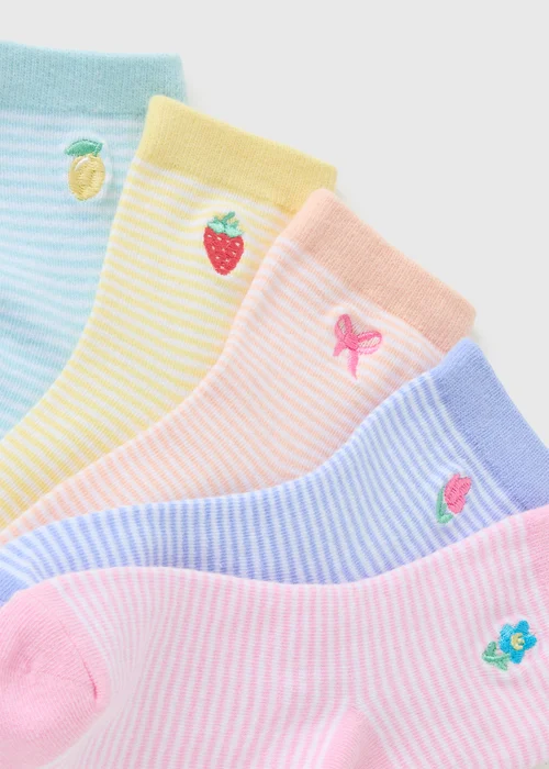 5 Pack Girls Multicolour Fruit Socks (Younger 6-Older 6.5) - Sizes 4-6.5 Image 2