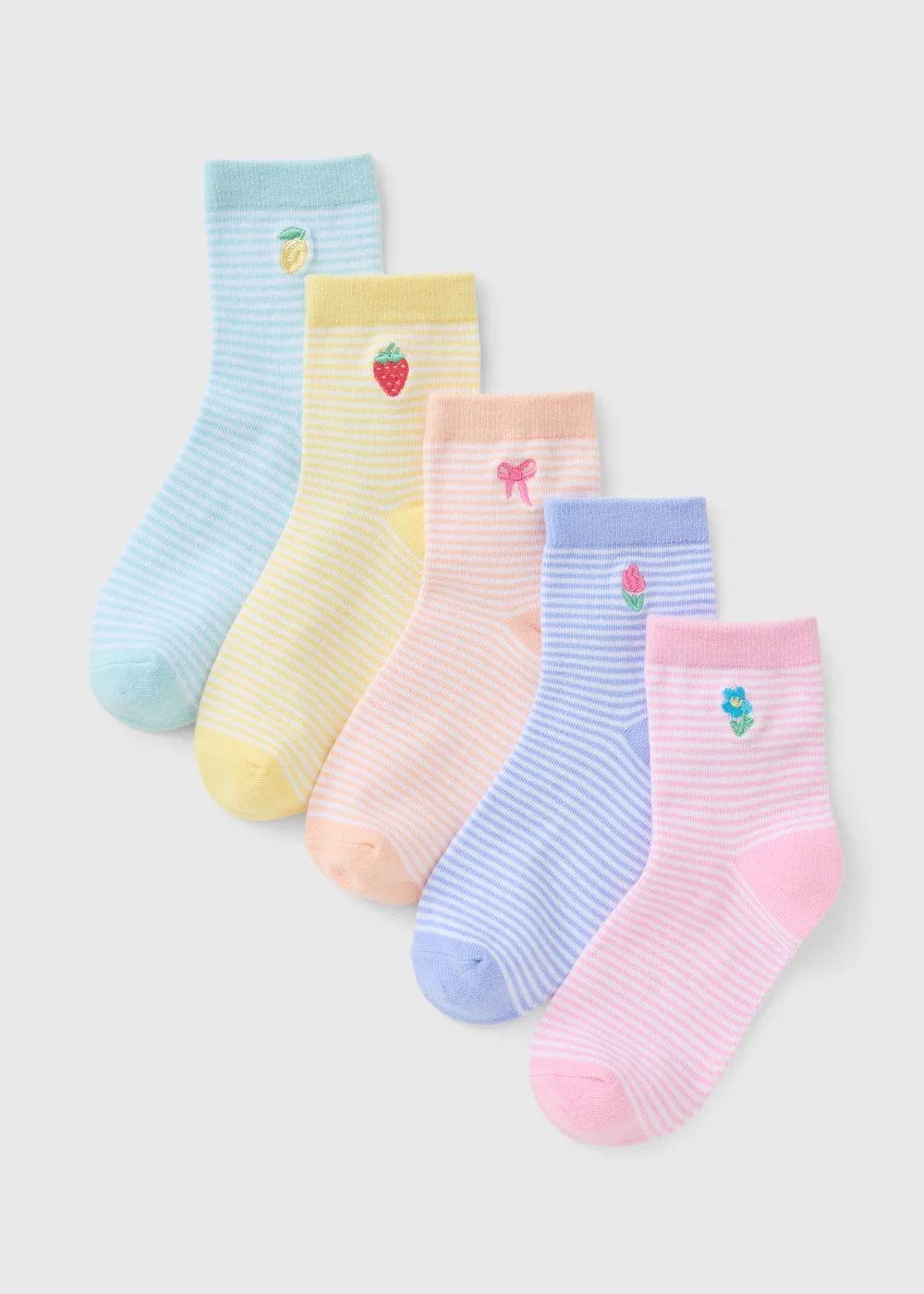 5 Pack Girls Multicolour Fruit Socks (Younger 6-Older 6.5) - Sizes 4-6.5 Image 1