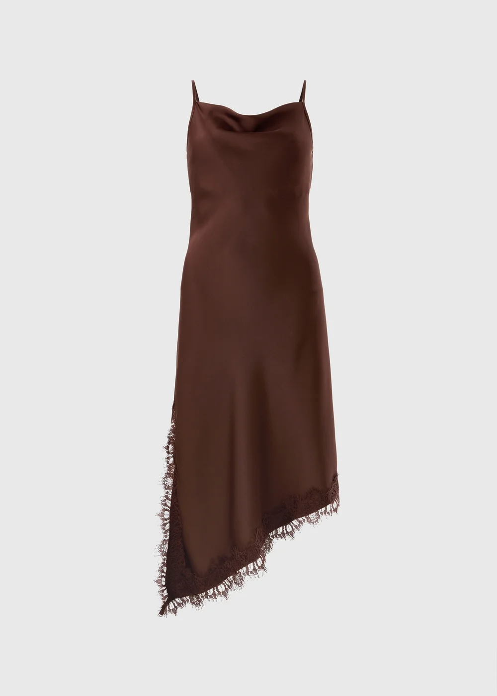 Chocolate Brown Satin Asymmetric Cami Midi Dress - 14 Image 4