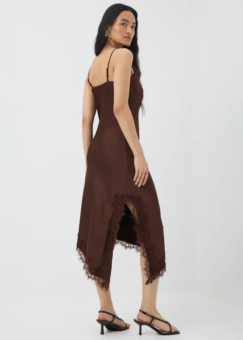Chocolate Brown Satin Asymmetric Cami Midi Dress - 14 Image 2