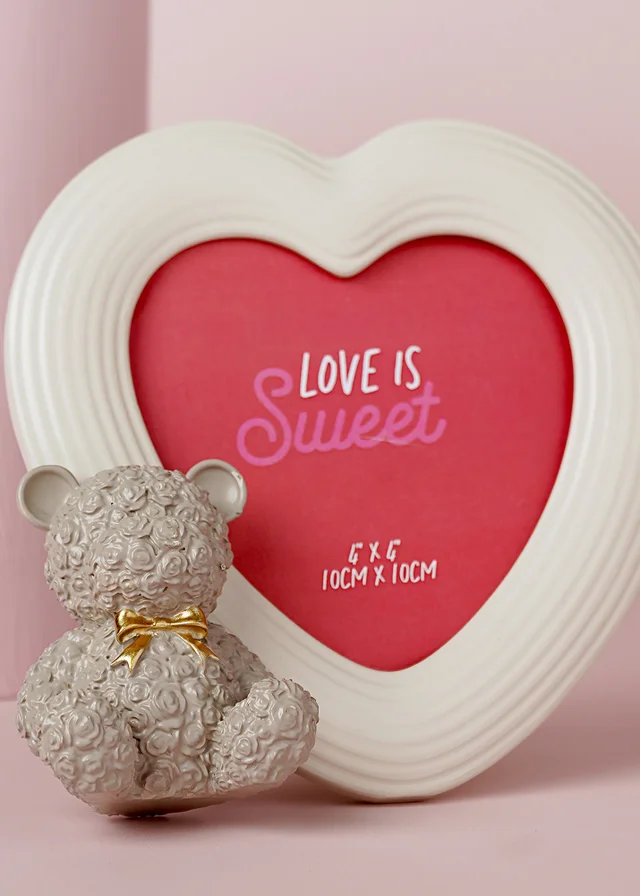 The Seasonal Gift Co. Love Is Sweet White Heart Photo Frame 4" x 4" Baby Bear