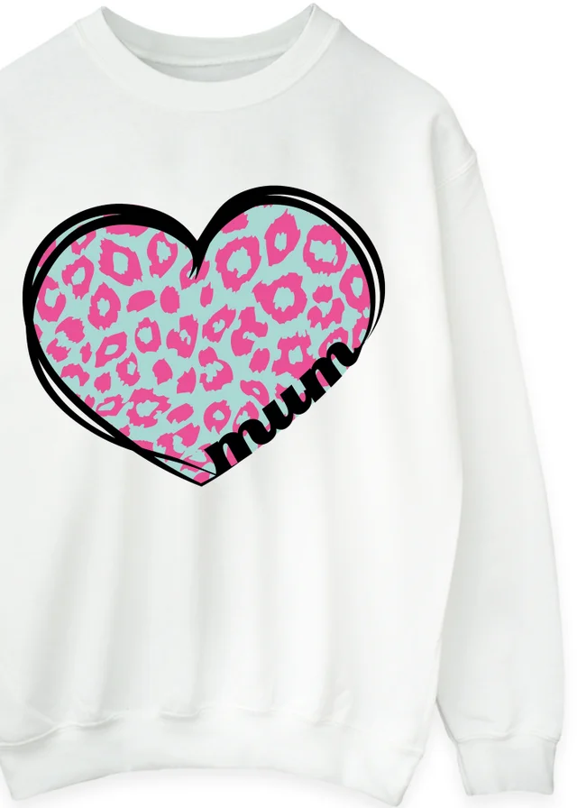 Spiral Galaxy Mother's Day Mum Leopard Heart White Graphic Sweatshirt