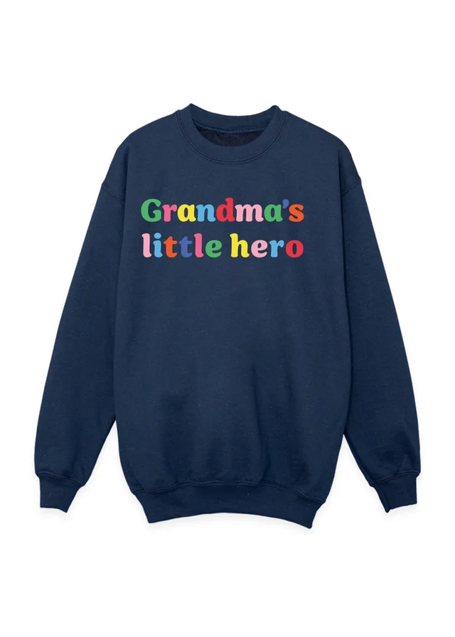 Ada & Ted Mother's Day Grandma's Little Hero Girls Navy Blue Graphic Sweatshirt (3-13 Years)