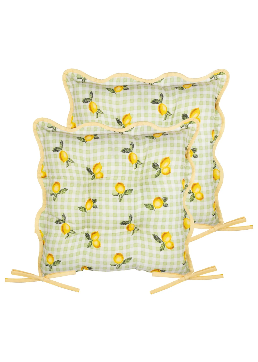 Furn Fruits Lemons Gingham 2 Pack Indoor/Outdoor Seat Pads (40 x 40cm) - 40cm x 40cm Image 1