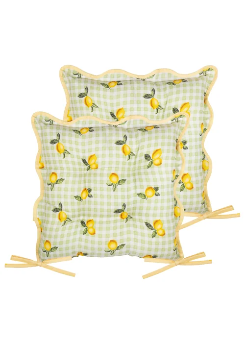 Furn Fruits Lemons Gingham 2 Pack Indoor/Outdoor Seat Pads (40 x 40cm) - 40cm x 40cm Image 1