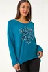 Roman Teal Embellished Snowflake Stretch Top - M Image 2