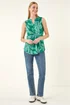 Roman Green Floral Puff Print Stretch Vest Top - 12 Image 2