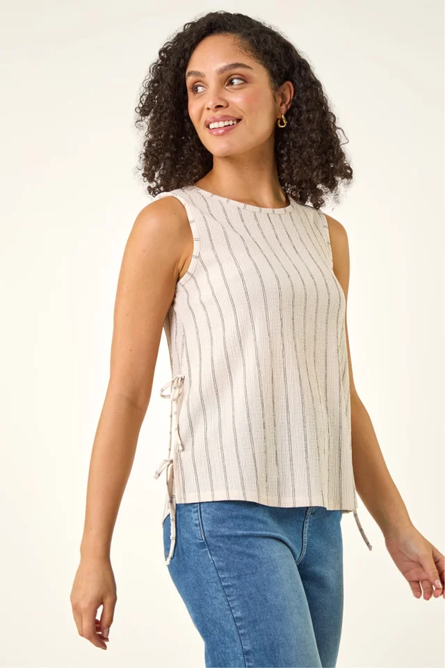 Roman Ivory Stripe Side Tie Detail Top