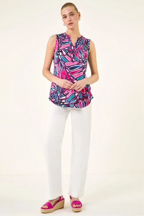 Roman Pink Floral Print Stretch Vest Top - 10 Image 2