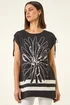 Roman Black Floral Print Stretch Tunic Top - 16 Image 1