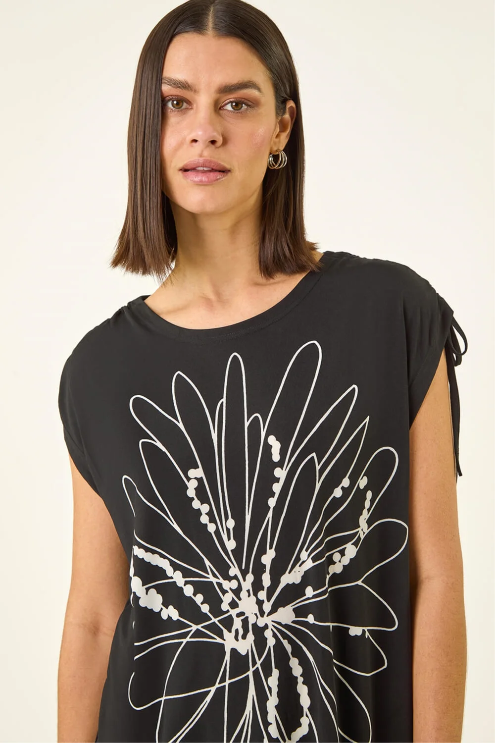 Roman Black Floral Print Stretch Tunic Top - 16 Image 2