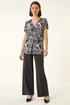 Roman Black Abstract Print V-Neck Stretch Top - 16 Image 2