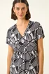 Roman Black Abstract Print V-Neck Stretch Top - 16 Image 1