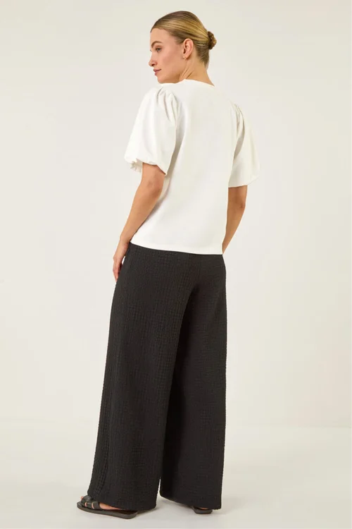 Dusk White Puff Sleeve Stretch T-Shirt - 14 Image 4