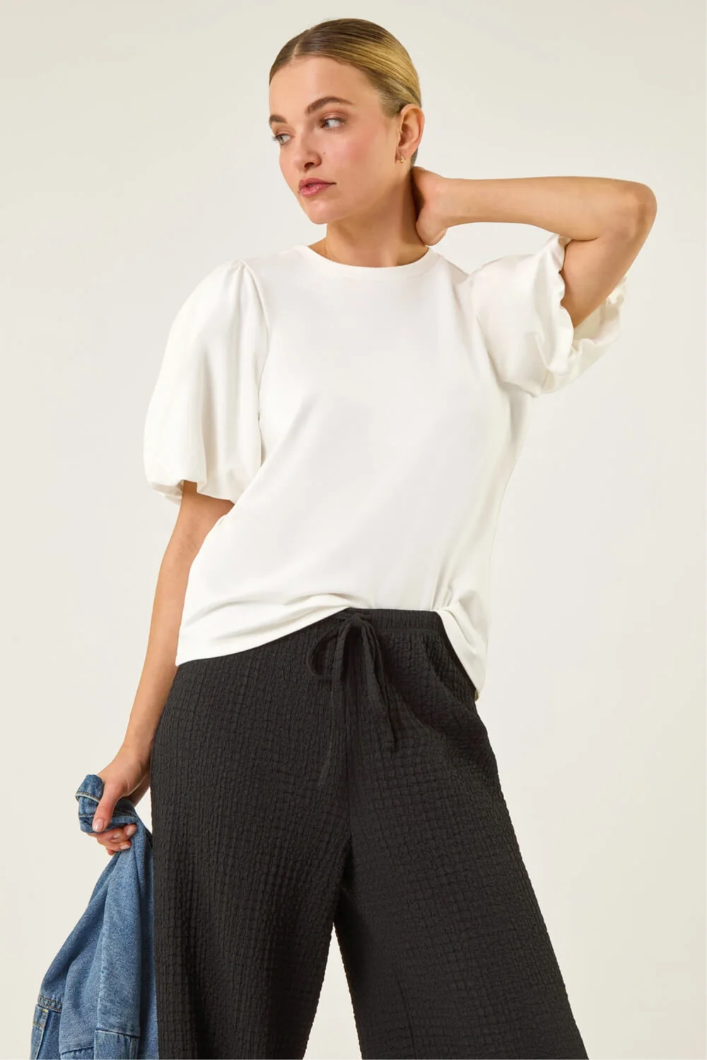Dusk White Puff Sleeve Stretch T-Shirt - 14 Image 1
