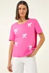 Roman Pink Faux Pearl Embellished Bow T-Shirt - 12 Image 4