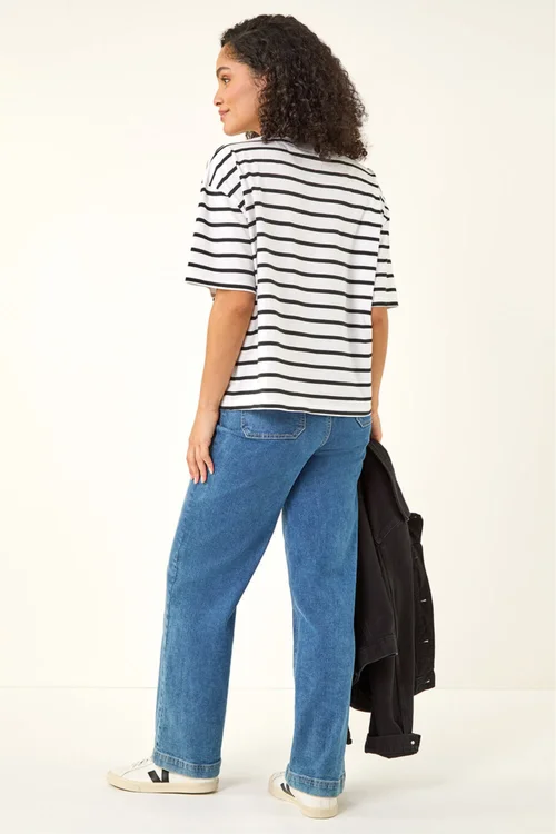 Roman White Monaco Stripe Print Cotton Top - 18 Image 3