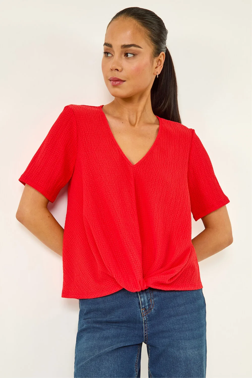 Roman Red Petite Textured Twist Hem Top - 12 Image 1
