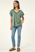 Roman Khaki Broderie Detail V-Neck Stretch Top - 12 Image 2