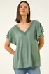 Roman Khaki Broderie Detail V-Neck Stretch Top - 12 Image 4