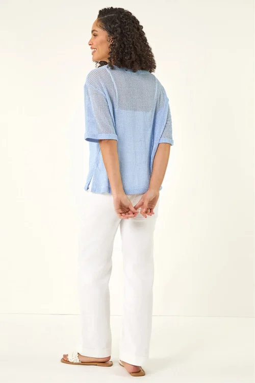 Roman Blue Oversized Textured Stretch Top - 18 Image 3