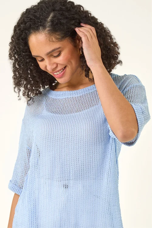 Roman Blue Oversized Textured Stretch Top - 18 Image 1
