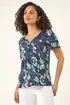 Roman Green Floral Gathered V-Neck Top - 18 Image 1