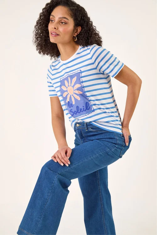 Roman Blue Motif Stripe Print Cotton Top - 18 Image 1