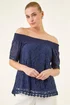 Roman Navy Lace Detail Bardot Top - 12 Image 1