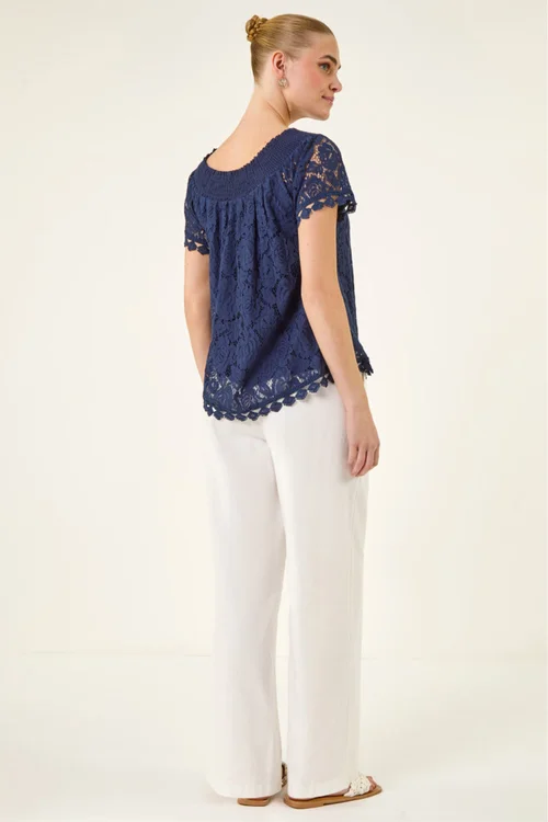 Roman Navy Lace Detail Bardot Top - 12 Image 3