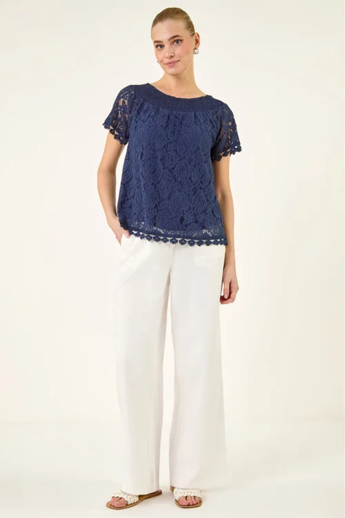 Roman Navy Lace Detail Bardot Top - 12 Image 2