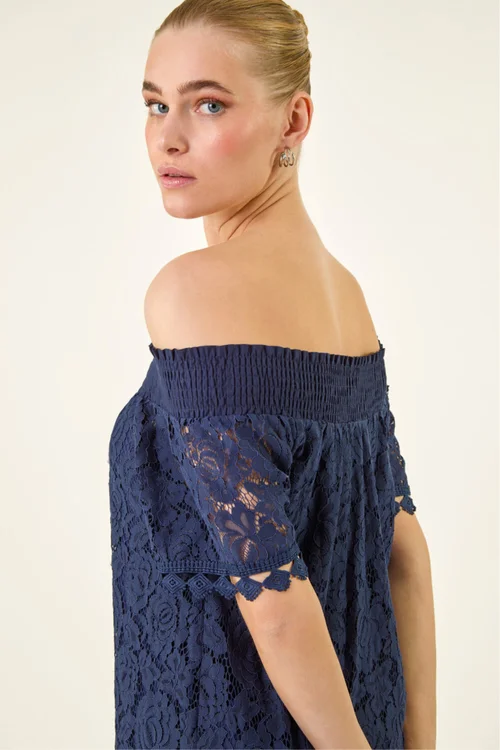 Roman Navy Lace Detail Bardot Top - 12 Image 4