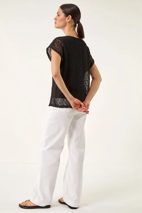 Roman Black Lace Overlay Stretch Top - 18 Image 3