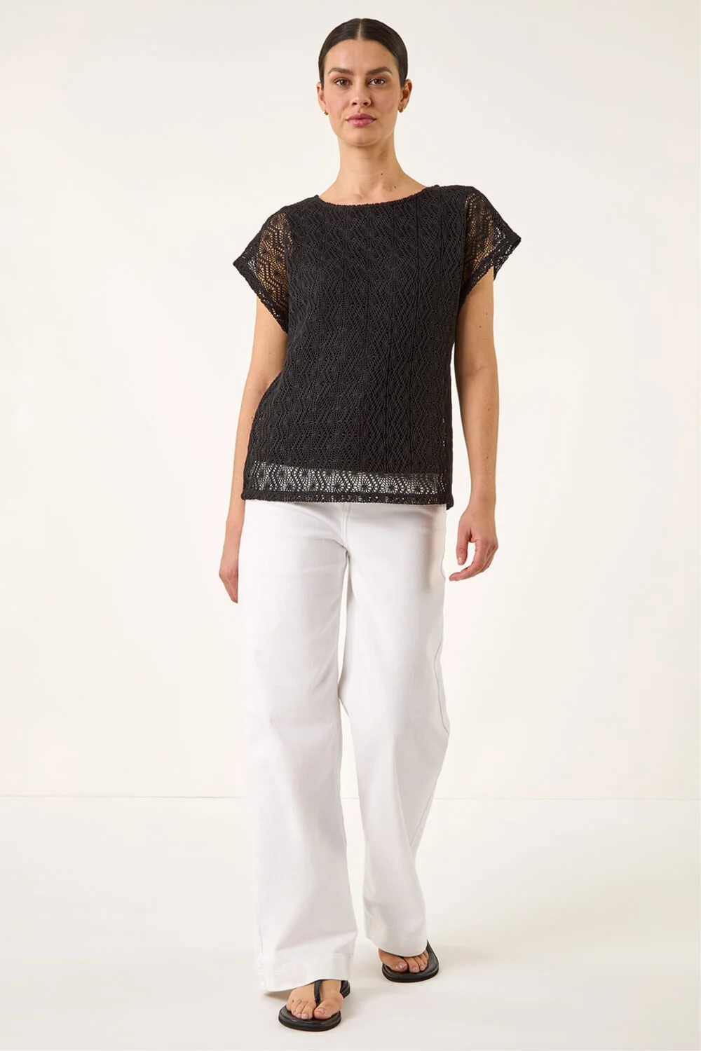 Roman Black Lace Overlay Stretch Top - 18 Image 2