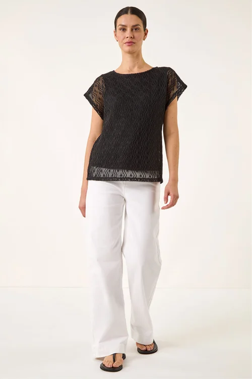 Roman Black Lace Overlay Stretch Top - 18 Image 2