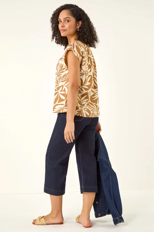 Roman Mocha Leaf Print Shell Top - 10 Image 3