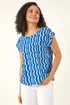 Roman Blue Abstract Wave Print Shell Top - 20 Image 4