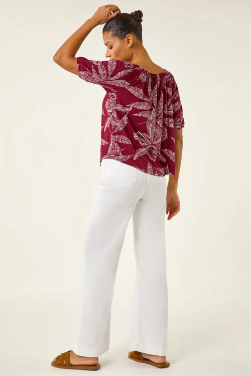 Roman Red Floral Puff Print Bardot Top - 12 Image 3