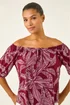 Roman Red Floral Puff Print Bardot Top - 12 Image 4