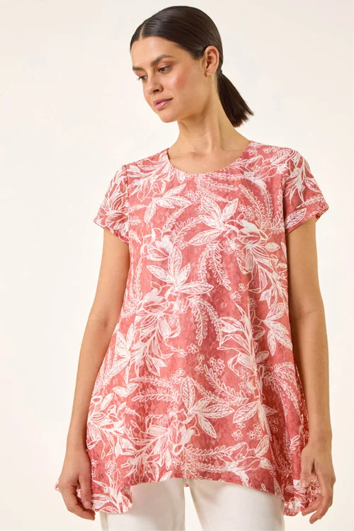 Roman Orange Printed Lace Hanky Hem Top - 12 Image 4