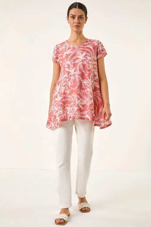 Roman Orange Printed Lace Hanky Hem Top - 12 Image 2