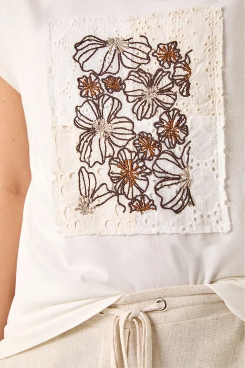 Roman Ivory Embroidered Crochet Panel T-Shirt - 10 Image 4