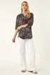 Roman Red Floral Puff Print Gathered Shirt - 14 Image 2