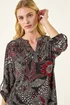 Roman Red Floral Puff Print Gathered Shirt - 14 Image 1