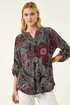 Roman Red Floral Puff Print Gathered Shirt - 14 Image 4