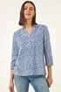 Roman Blue Heart Print Collared Top - 10 Image 4